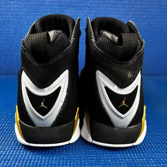 🔴 AIR JORDAN TRUE FLIGHT Men`s Size 8.5 Black Gold Basketball Shoes 342964-070