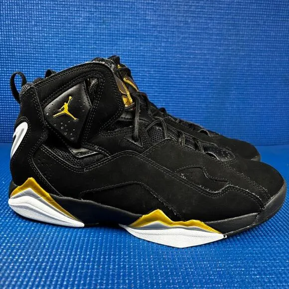 🔴 AIR JORDAN TRUE FLIGHT Men`s Size 8.5 Black Gold Basketball Shoes 342964-070