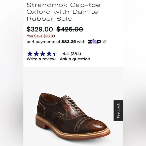 🔥🔥 ALLEN EDMONDS Strandmok Cap-toe Oxford Dainite Rubber Sole 9.5B - PERFECT