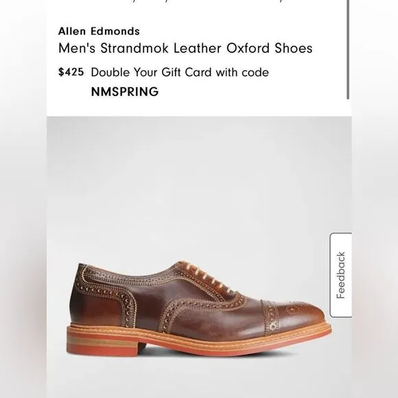🔥🔥 ALLEN EDMONDS Strandmok Cap-toe Oxford Dainite Rubber Sole 9.5B - PERFECT