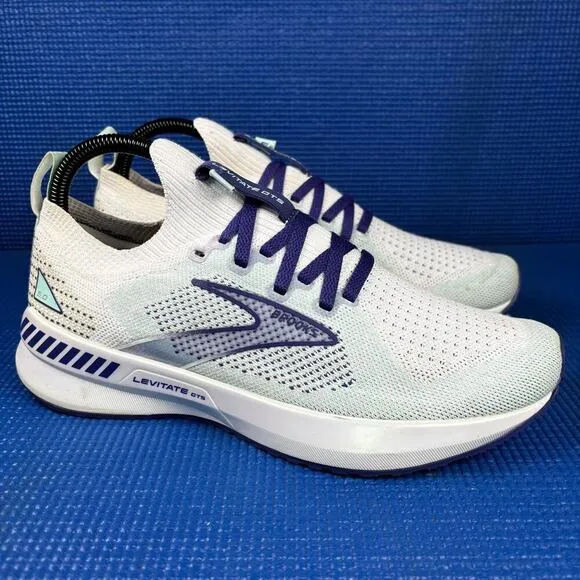 🔴 BROOKS LEVITATE STEALTHFIT GTS 5 Women`s Size 8 White Blue Shoes 1203601B127