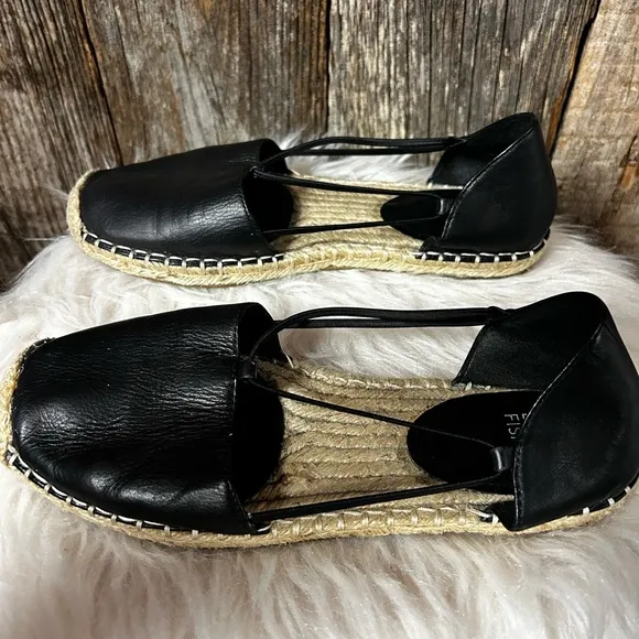 - Eileen Fisher Lee Washed Black Leather Espadrille Shoes