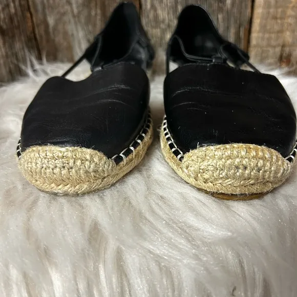 - Eileen Fisher Lee Washed Black Leather Espadrille Shoes