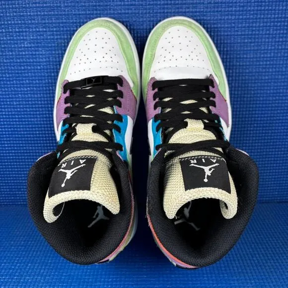 🔴 NIKE AIR JORDAN 1 MID SE Women`s Size 7.5 White Multicolor Shoes CW1140-100