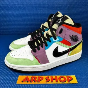 🔴 NIKE AIR JORDAN 1 MID SE Women`s Size 7.5 White Multicolor Shoes CW1140-100
