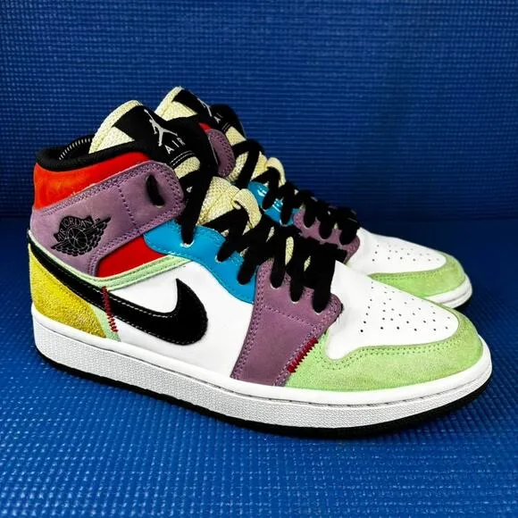 🔴 NIKE AIR JORDAN 1 MID SE Women`s Size 7.5 White Multicolor Shoes CW1140-100