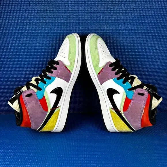 🔴 NIKE AIR JORDAN 1 MID SE Women`s Size 7.5 White Multicolor Shoes CW1140-100