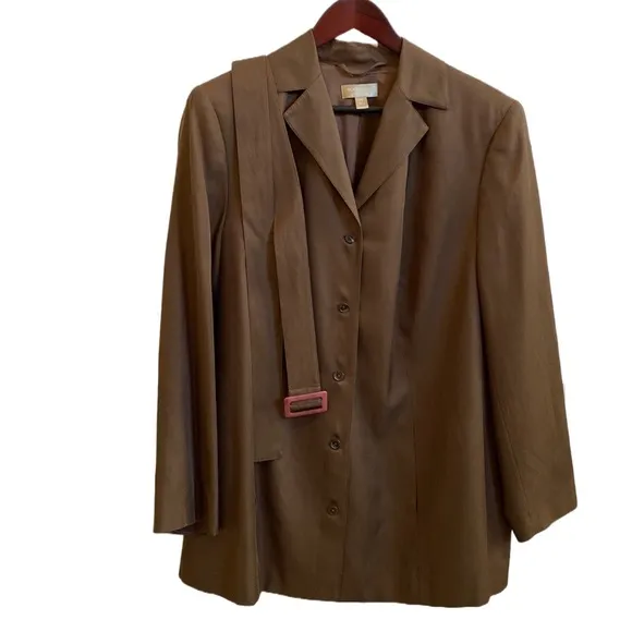 🤎 Nordstrom Encore Caramel Brown Silk/Cotton Blend Belted Blazer/Jacket, 18W