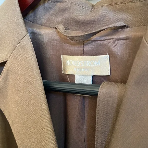 🤎 Nordstrom Encore Caramel Brown Silk/Cotton Blend Belted Blazer/Jacket, 18W