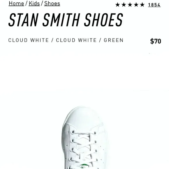 🆕️ NWT🎁 Adidas Stan Smith Youth Sz 3 Big Kid
