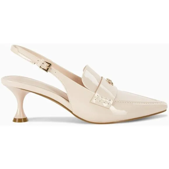 💫 Women Cream Slingback Kitten Heel Pointed Toe Pumps Ankle Buckle Dress Shoes