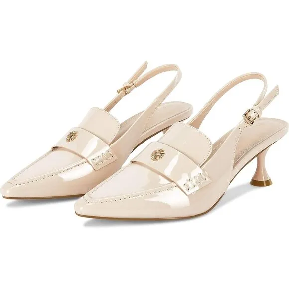 💫 Women Cream Slingback Kitten Heel Pointed Toe Pumps Ankle Buckle Dress Shoes
