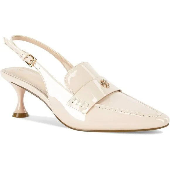 💫 Women Cream Slingback Kitten Heel Pointed Toe Pumps Ankle Buckle Dress Shoes