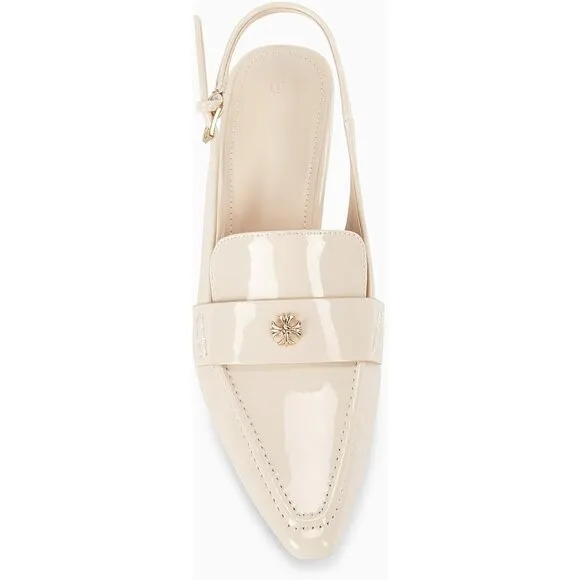 💫 Women Cream Slingback Kitten Heel Pointed Toe Pumps Ankle Buckle Dress Shoes