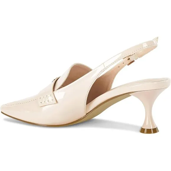 💫 Women Cream Slingback Kitten Heel Pointed Toe Pumps Ankle Buckle Dress Shoes