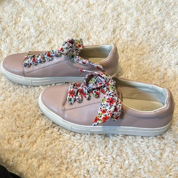 1901 Womens Leather Floral Lace-Up Round Toe Casual Shoes Sneakers Pink Size 8