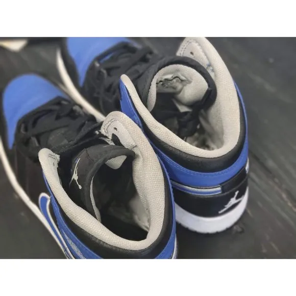 2013 Jordan 1 Mid Black/Royal Basketball Shoes 554725-007 Kid 6.5y Women 8
