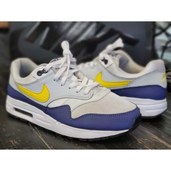2017 Nike Air Max 1 Gray/Blue/White Running Shoes 807602 107 Kid 7 Women 8.5