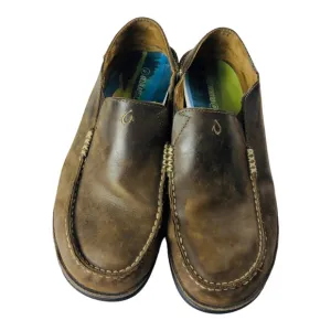 3232 OluKai Men's Moloā Brown 12 Premium Leather Slip On Slipper Comfort Shoes