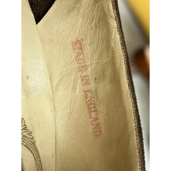 50s Delman VTG Brown Suede Ladies Pump Wood Heel Made in England Suede Sz 7-7.5