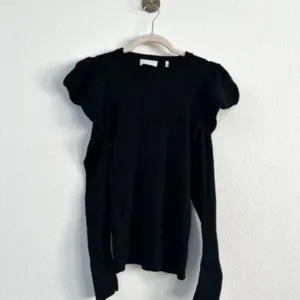 7 For All Mankind Puff Shoulder Ribbed Knit Sweater Black Modern Classic Women M