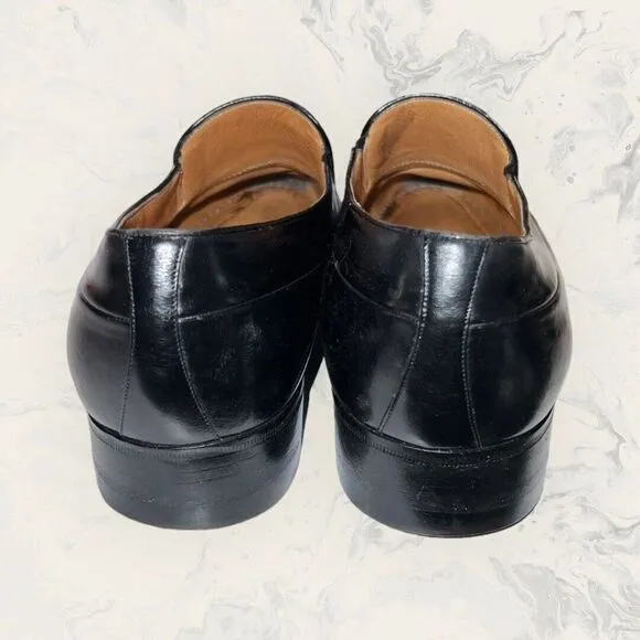 A. Testoni Black Leather Loafers Diamond Pattern Dress Shoes Men’s Size 10
