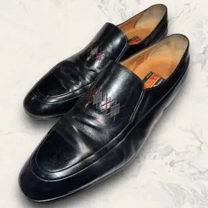 A. Testoni Black Leather Loafers Diamond Pattern Dress Shoes Men’s Size 10