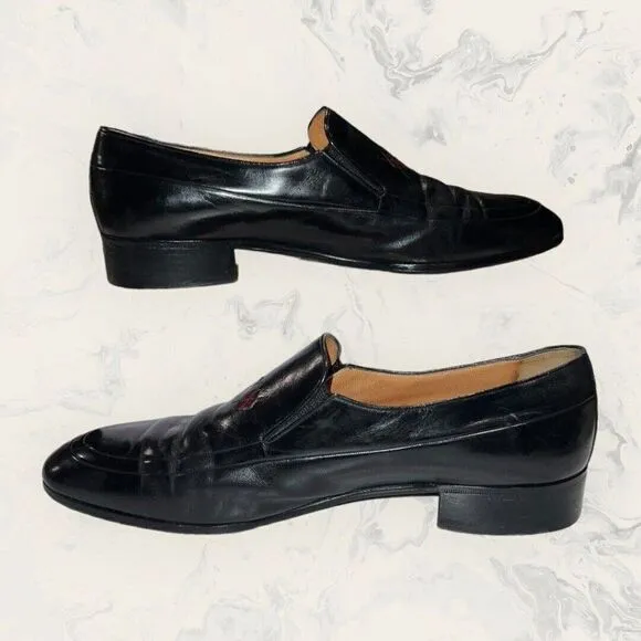 A. Testoni Black Leather Loafers Diamond Pattern Dress Shoes Men’s Size 10