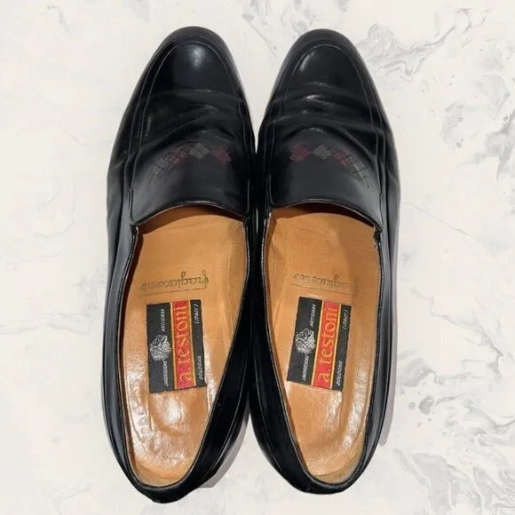 A. Testoni Black Leather Loafers Diamond Pattern Dress Shoes Men’s Size 10