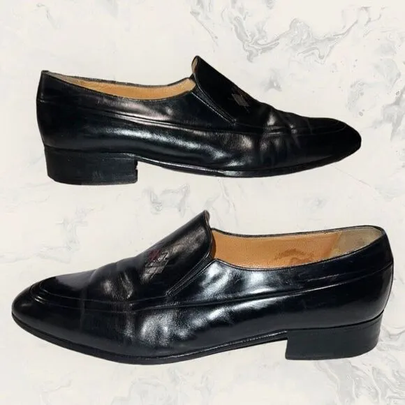 A. Testoni Black Leather Loafers Diamond Pattern Dress Shoes Men’s Size 10