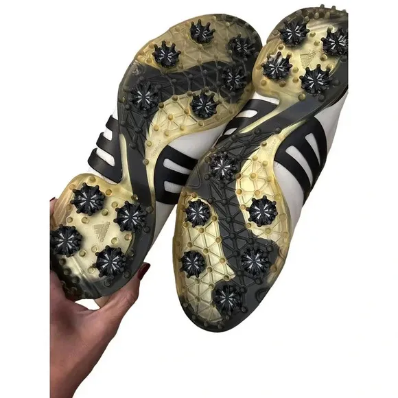 Adidas 816373 Men White &amp; Black Adipure Lace Up‎ Soft Cleats Golf Shoes Size 13
