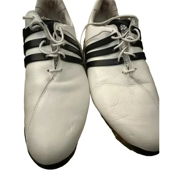 Adidas 816373 Men White &amp; Black Adipure Lace Up‎ Soft Cleats Golf Shoes Size 13