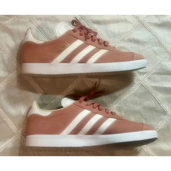 Adidas Gazelle Suede Sneakers Casual Walking Shoes Pink White Stripes 6.5