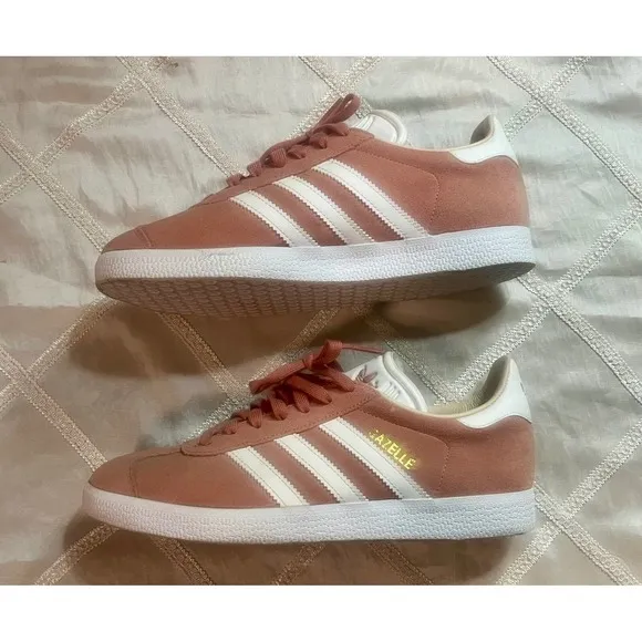 Adidas Gazelle Suede Sneakers Casual Walking Shoes Pink White Stripes 6.5