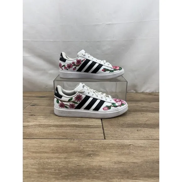 Adidas Grand Court Floral Sneakers - Cloudfoam Comfort - Women's Size 8