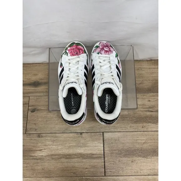 Adidas Grand Court Floral Sneakers - Cloudfoam Comfort - Women's Size 8