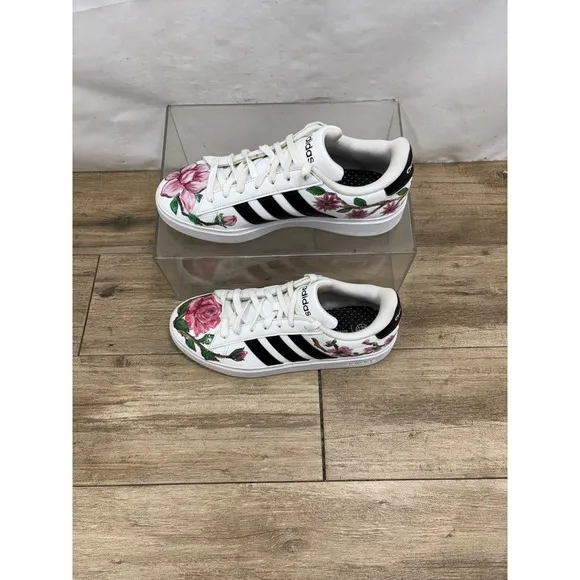 Adidas Grand Court Floral Sneakers - Cloudfoam Comfort - Women's Size 8