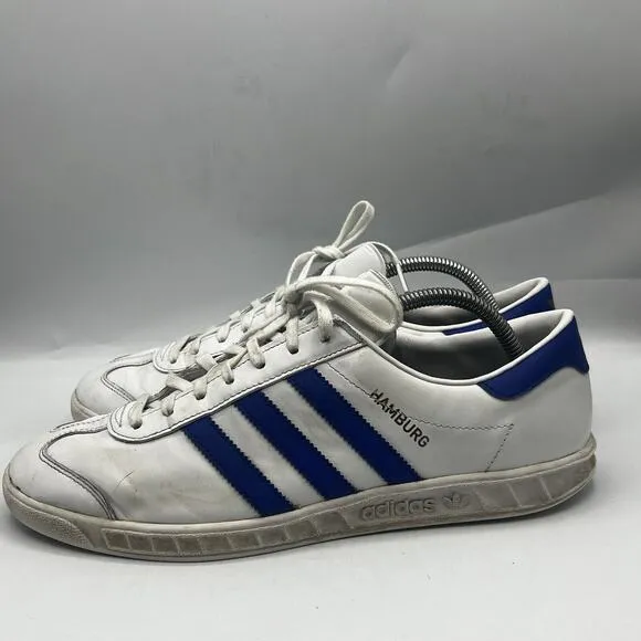 Adidas Hamburg Men Size 10 White/Bold Blue Leather Low Top Sneakers Shoes BY9758