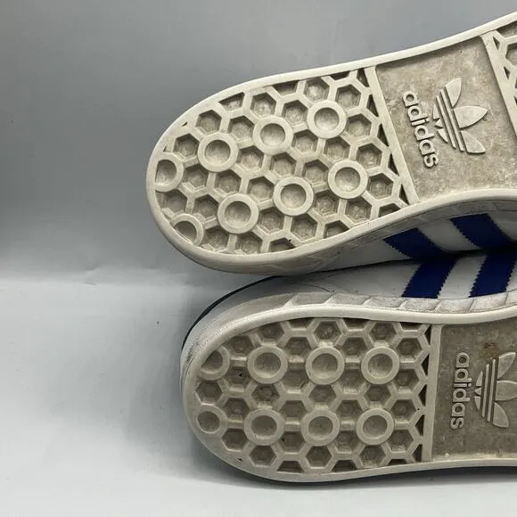 Adidas Hamburg Men Size 10 White/Bold Blue Leather Low Top Sneakers Shoes BY9758