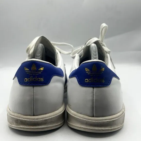 Adidas Hamburg Men Size 10 White/Bold Blue Leather Low Top Sneakers Shoes BY9758