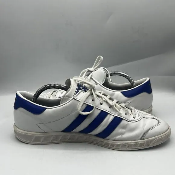 Adidas Hamburg Men Size 10 White/Bold Blue Leather Low Top Sneakers Shoes BY9758