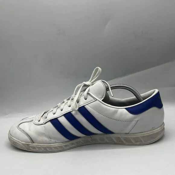 Adidas Hamburg Men Size 10 White/Bold Blue Leather Low Top Sneakers Shoes BY9758