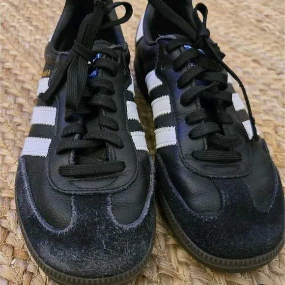 Adidas Kids Samba Classic Low Black White Youth Size 2.5 Leather Sneakers Shoes
