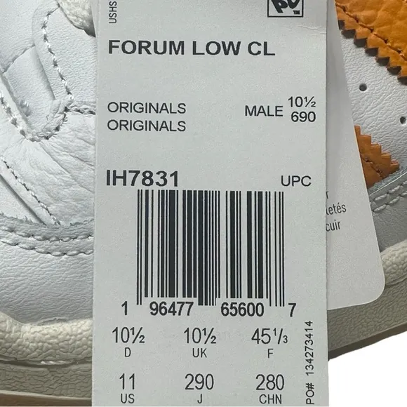 Adidas Men's Forum Low Cl IH7831 White/Black/Orange Gum Size 11