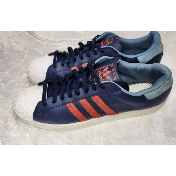 Adidas Mens Superstar‎ Blue &amp; Orange Sneakers/Shoes Size 19