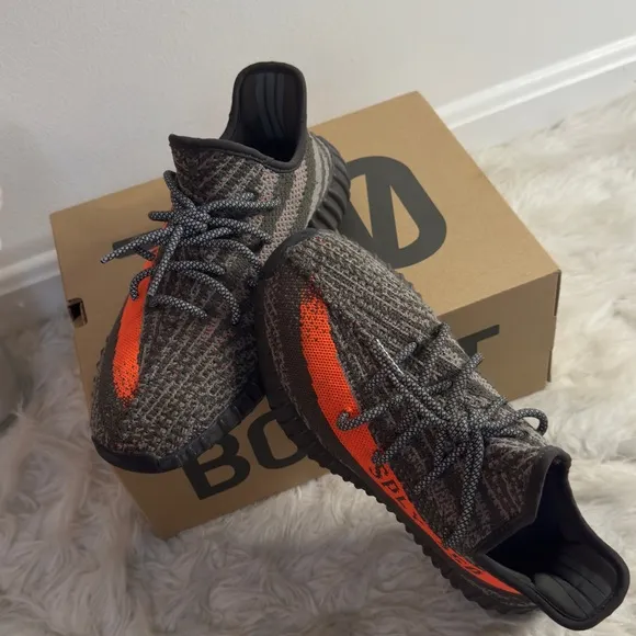 Adidas Men’s Yeezy Boost 350-Black and Orange sneakers. Like new w/box. Size:8.5