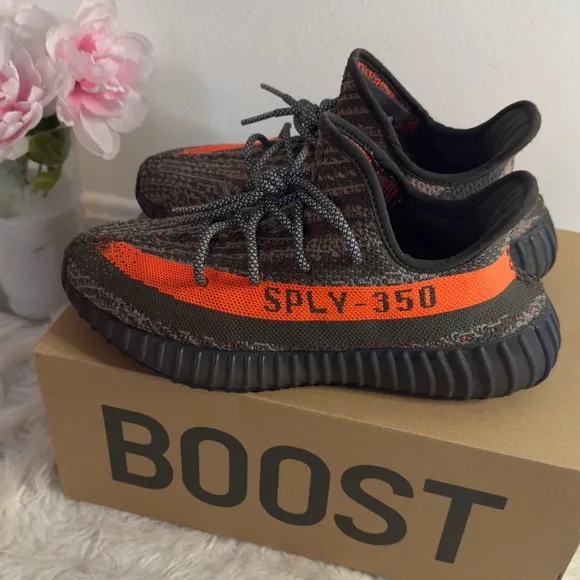 Adidas Men’s Yeezy Boost 350-Black and Orange sneakers. Like new w/box. Size:8.5