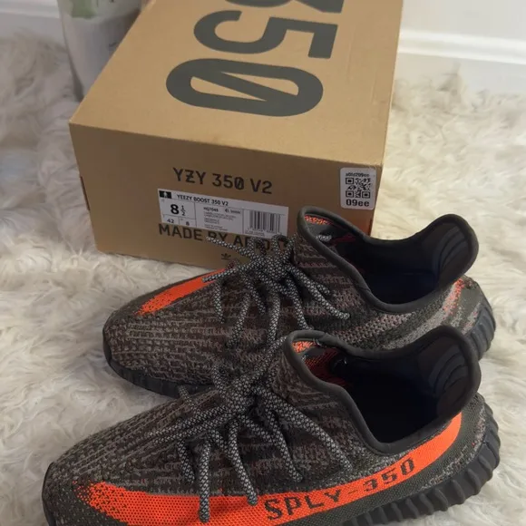 Adidas Men’s Yeezy Boost 350-Black and Orange sneakers. Like new w/box. Size:8.5