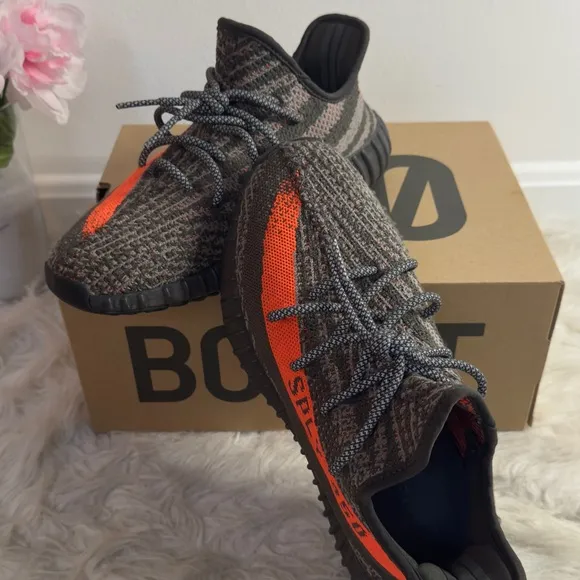 Adidas Men’s Yeezy Boost 350-Black and Orange sneakers. Like new w/box. Size:8.5