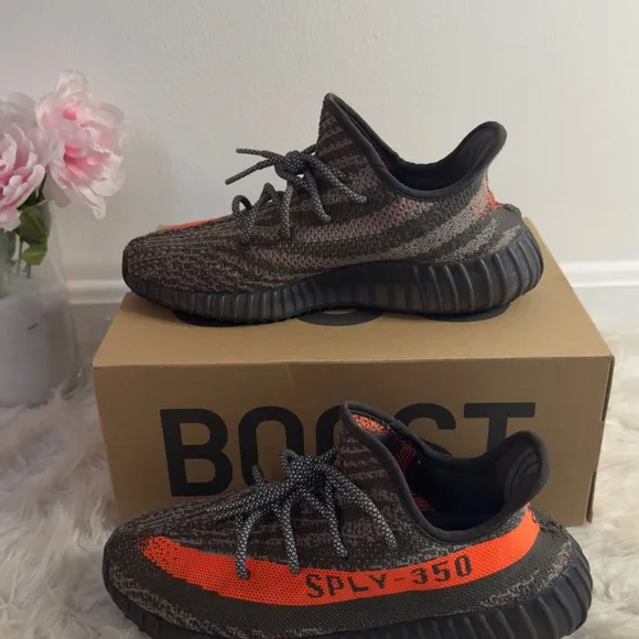 Adidas Men’s Yeezy Boost 350-Black and Orange sneakers. Like new w/box. Size:8.5